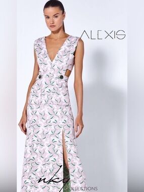 Alexis Portofino   Blush Midi Dress featuring a floral jacquard print ❤️‍🔥